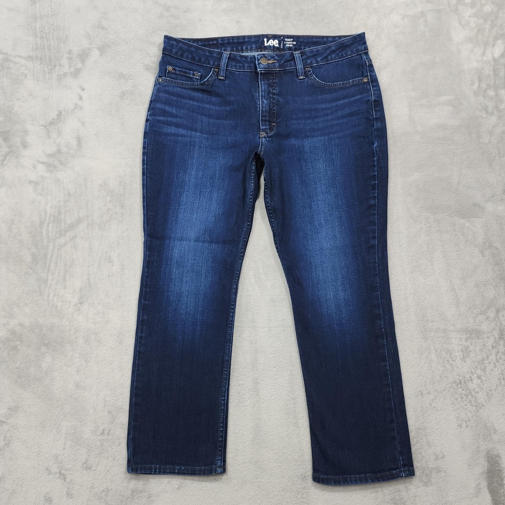 Lee Jeans Womens 14P PETITE Blue Mid Rise Straight Leg Stretch Denim Casual
